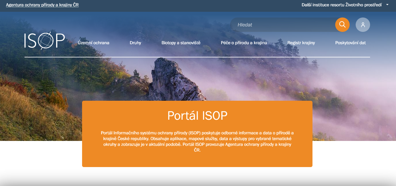 Printscreen úvodní strany portálu ISOP.